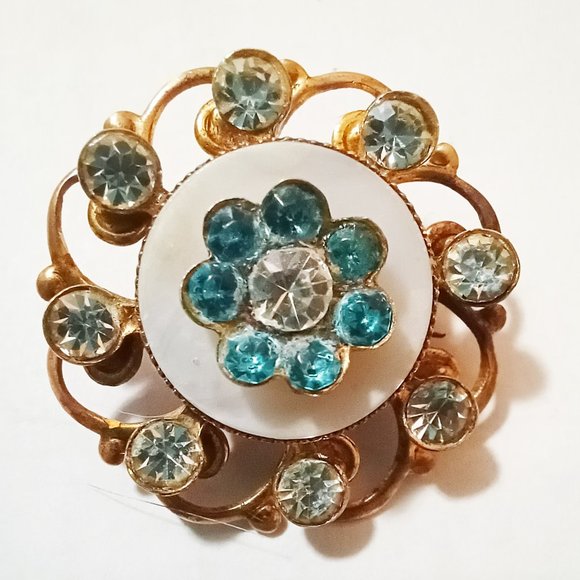 New 4 Pc Lot AQUA CLEAR Rhinestone Pendant Earrings Pin Fancy Filigree Setting - Picture 2 of 4